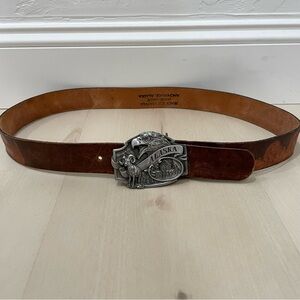 Belt Large Buckle Alaska Black Elk Leather Handmade 42 Wildlife Vintage